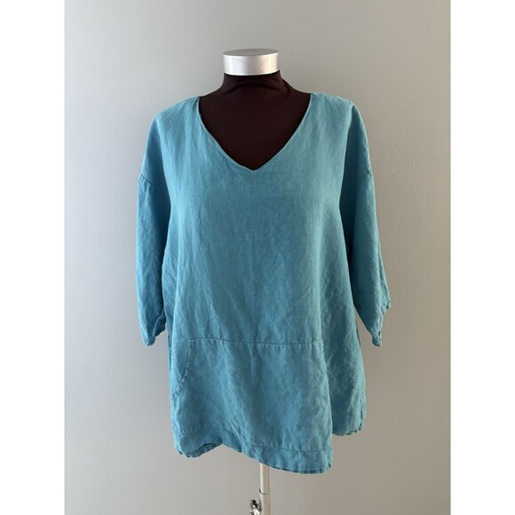 Bryn Walker 100% Linen Tunic Sz Small Blue Lagenlook Oversized Boxy Lightweight - Picture 1 of 16